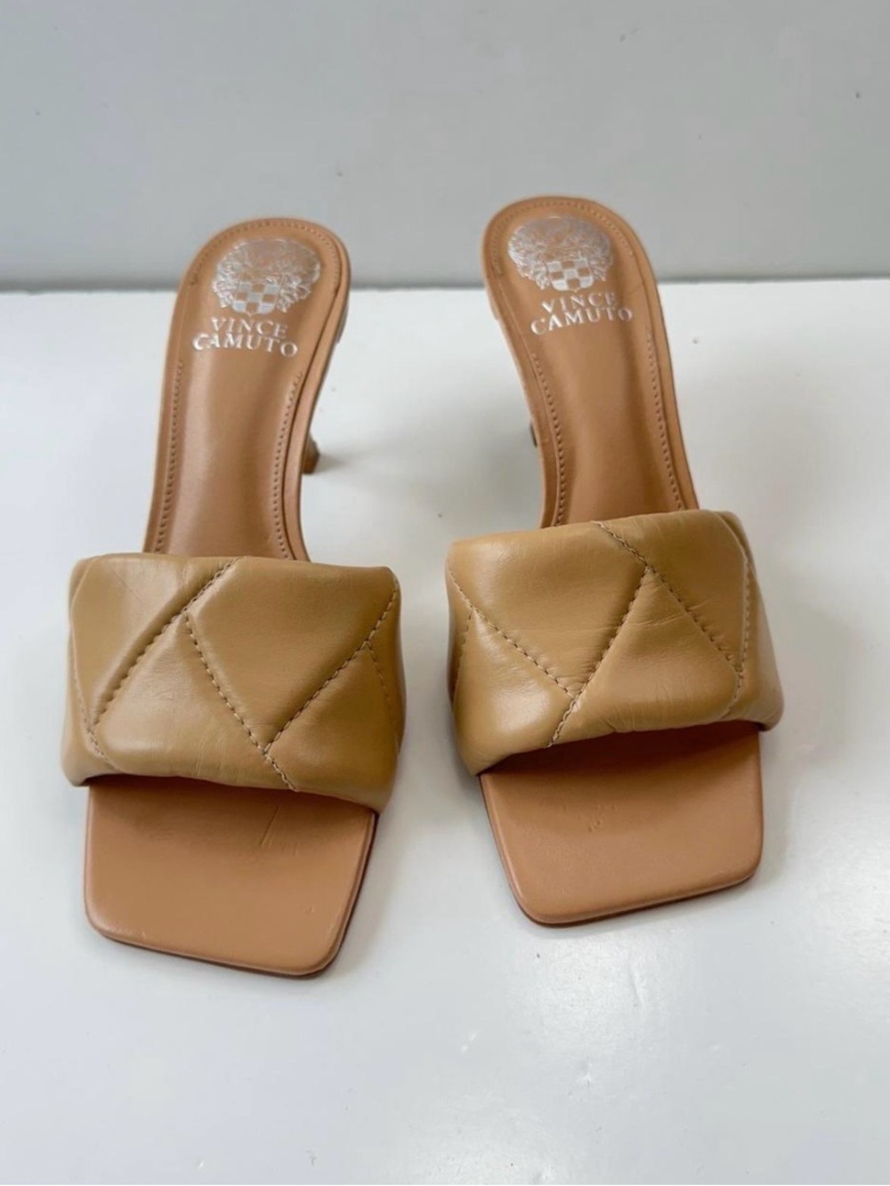 Vince Camuto Quilted Tan Slide Mules